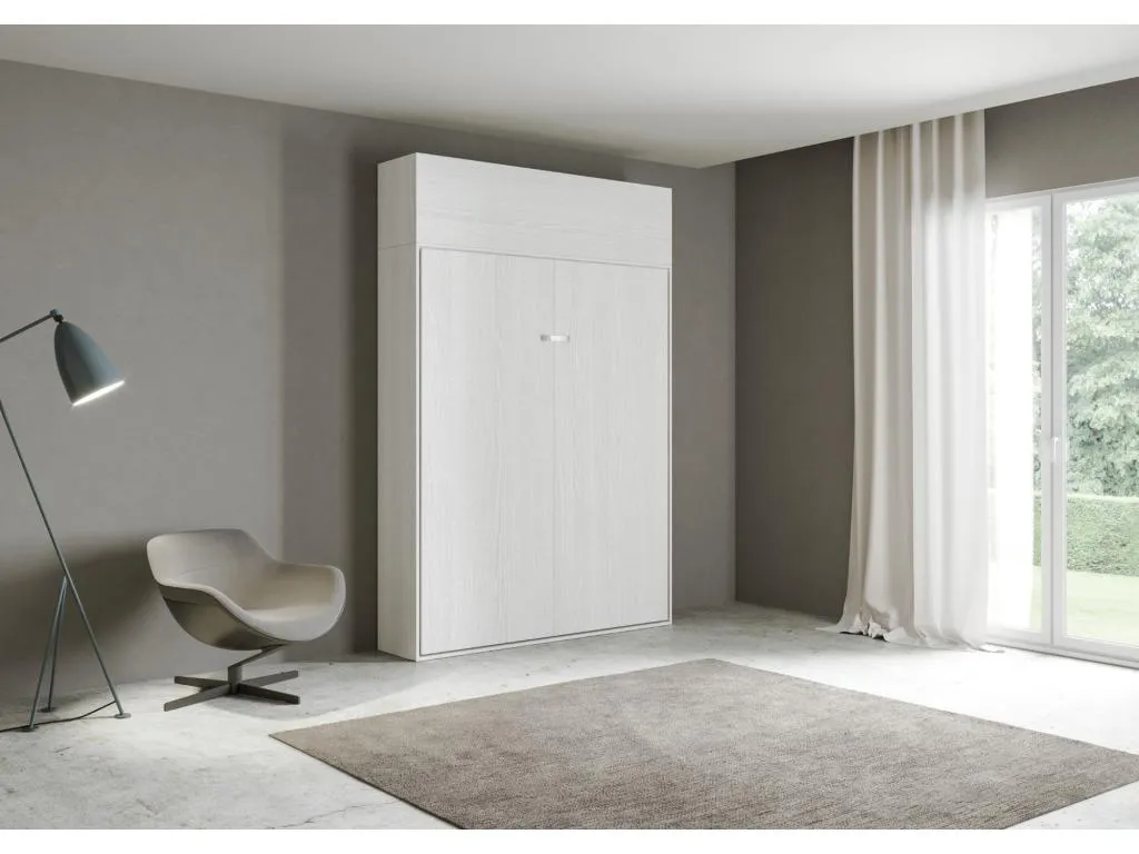 Cama abatible 140 vertical Sancaldeco con módulo a pared superior Fresno Blanco OFLW32131