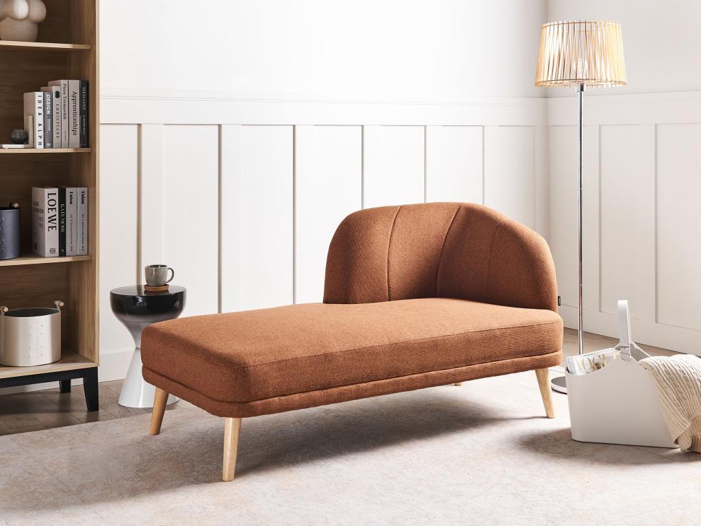 Chaise longue de tela marrón dorado derecho TANLAY