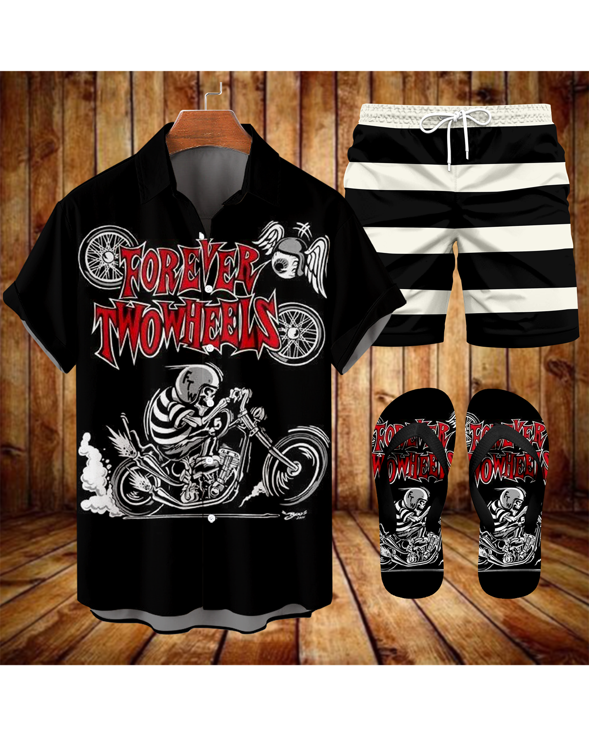 Suitmens Men's Modified Motorcycle Print Shirt Three-Piece Set 066