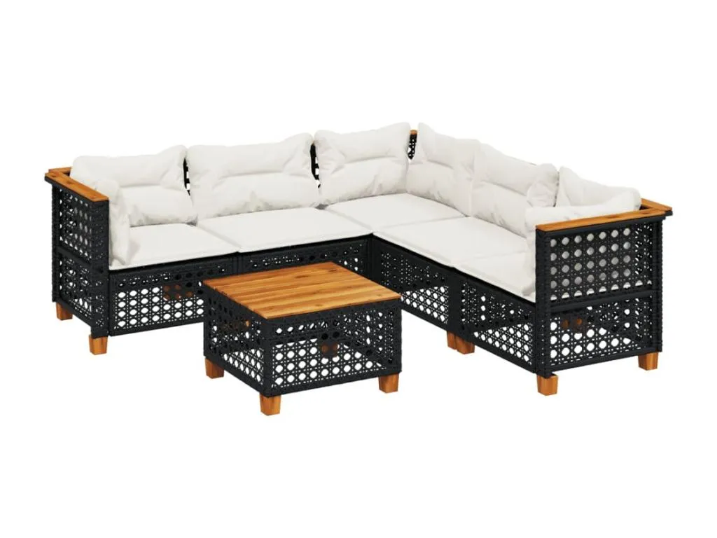 Set de sofás de jardín 6 piezas y cojines ratán sintético negro ehke96251