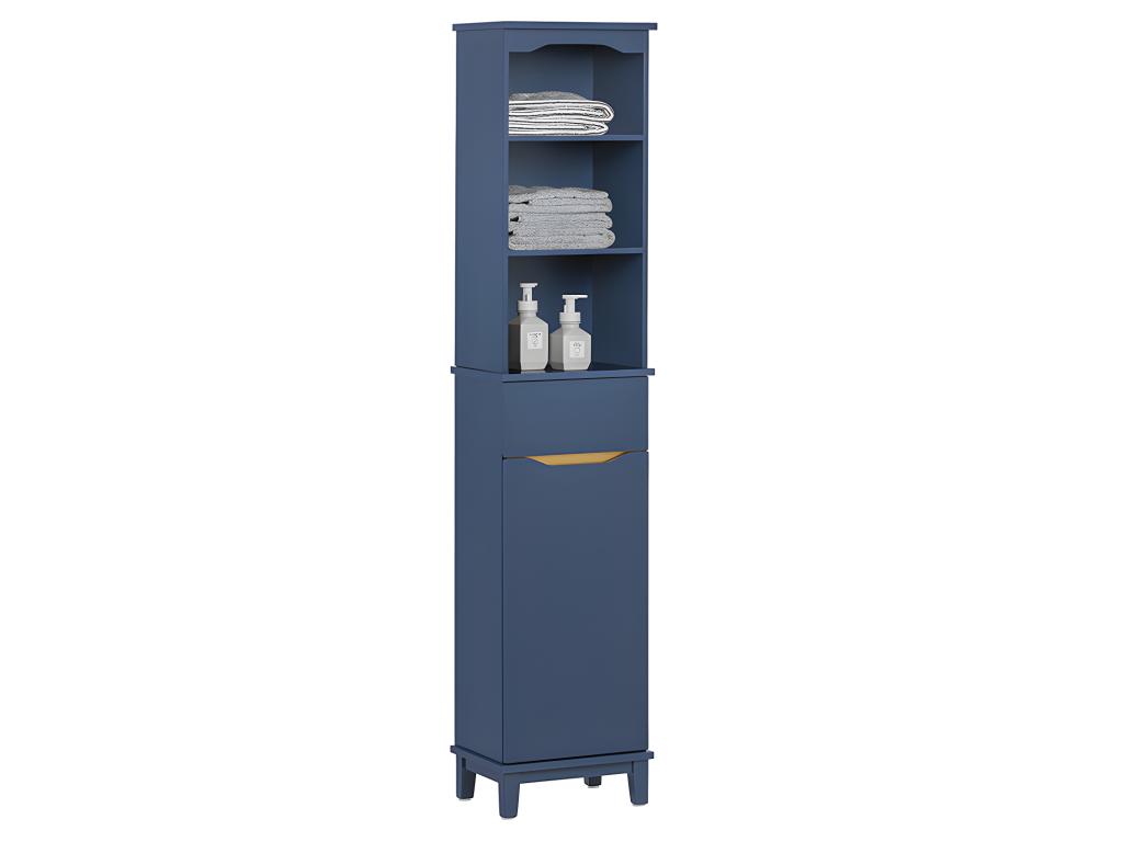 Armario Alto para Baño Columna de Baño Estanterías de Baño con 3 Estantes 1 Puerta y 1 Cajón 35 x 30 x 170 cm BZR112-Cozetiq