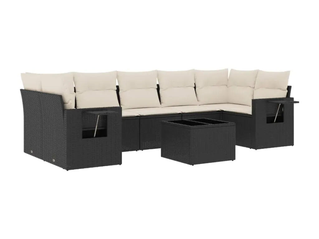 Set de sofás de jardín 8 piezas y cojines ratán grande estiloso sintético negro jjlr86044