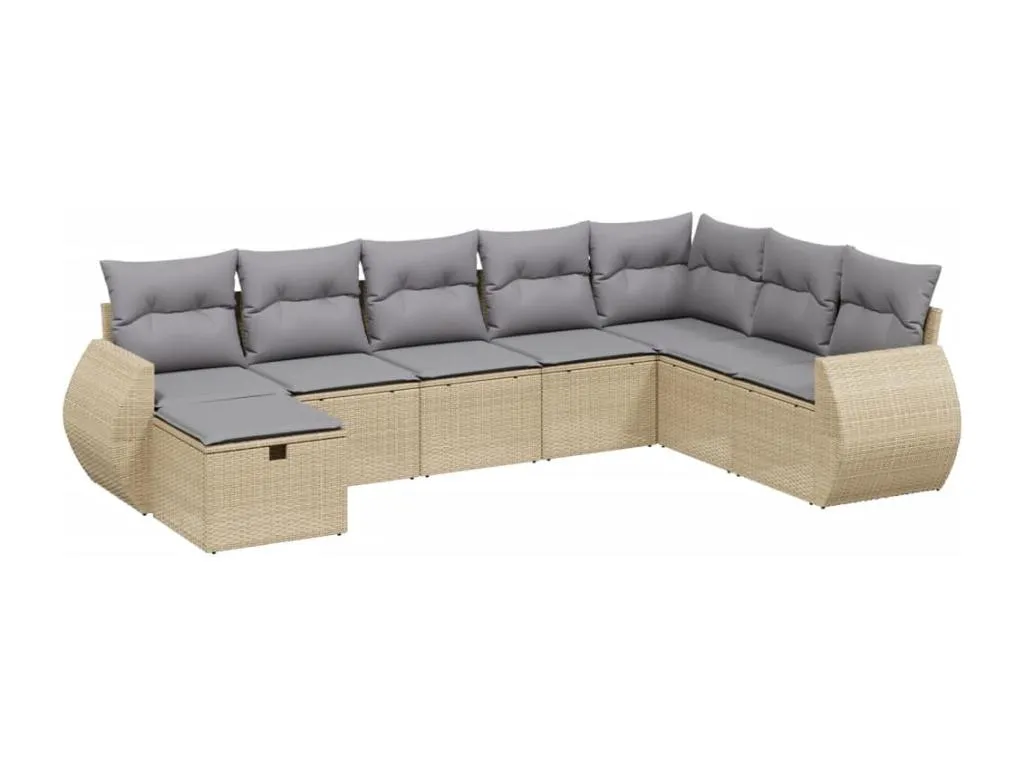 Juego de sofás jardín con cojines beige mezcla 8 piezas ratán PE ziqx49969