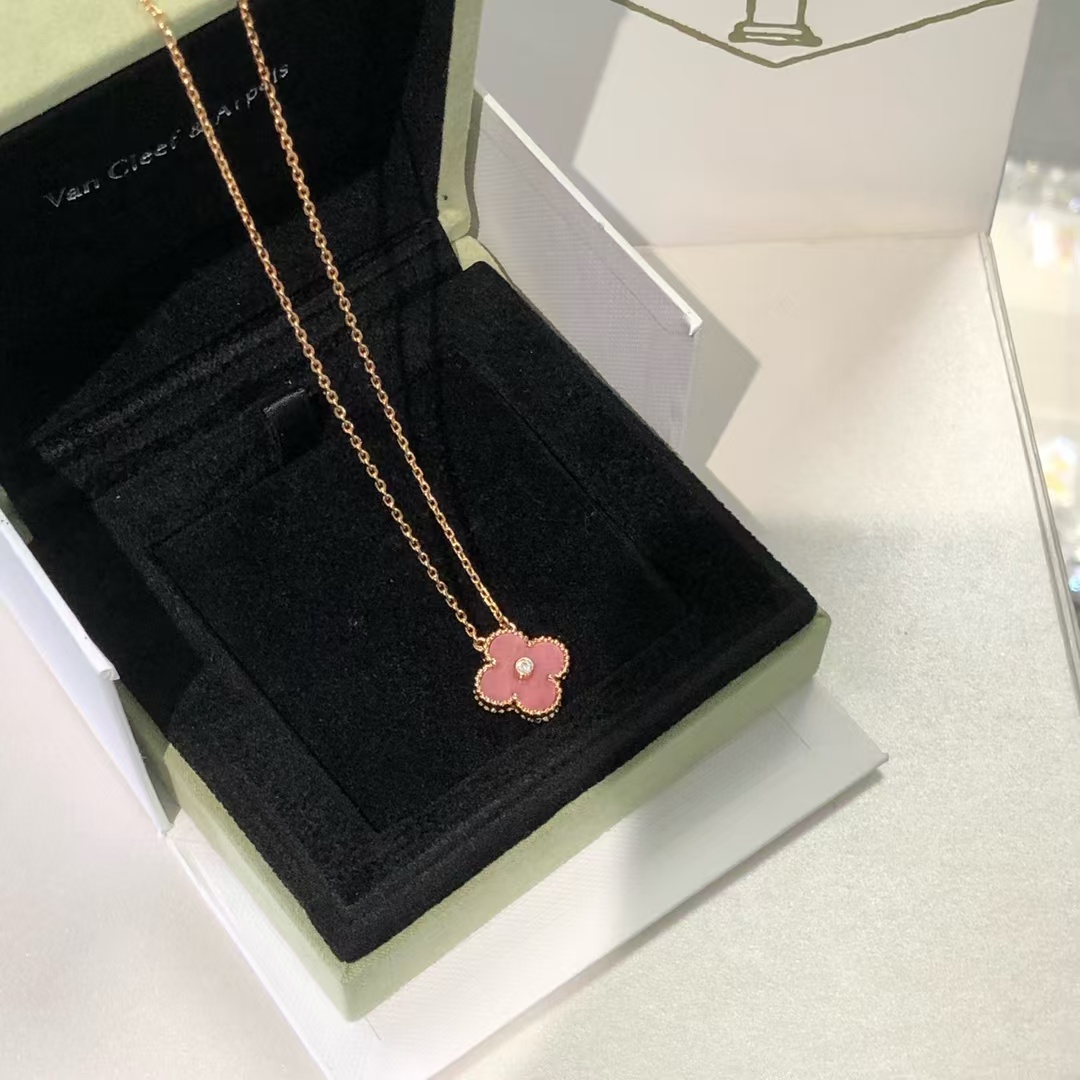 VCA Rhodonite Vintage Alhambra Diamond 2021 Holiday Pendant Necklace - Original Replica Club