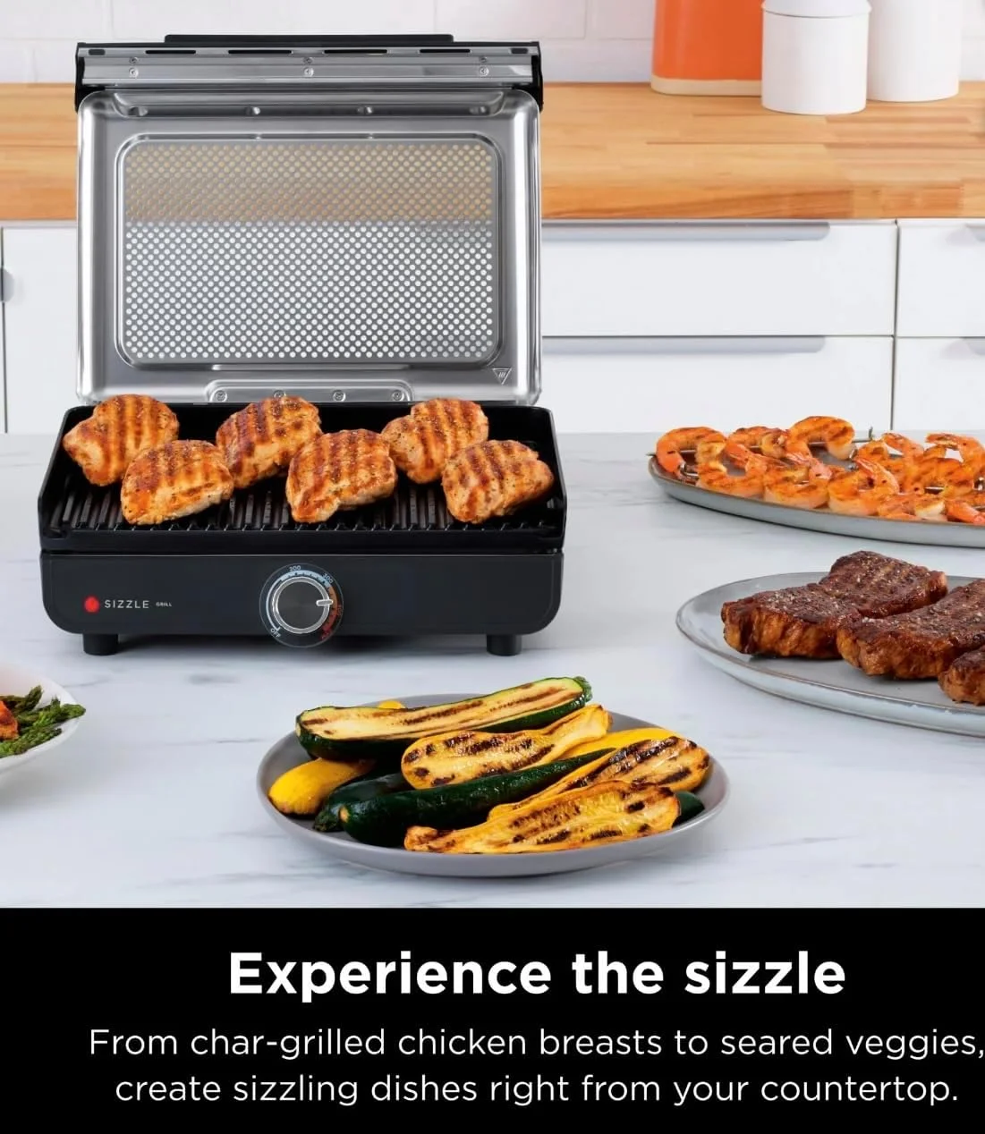 Ninja Sizzle Indoor Grill, 500-F High Heat Kitchen Grill with Nonstick 14 Inch Plate, Low-Smoke Technology, Edge-to-Edge Heating, Family-Sized Capacity, Countertop Cooking Tool (GR100) - Image 2