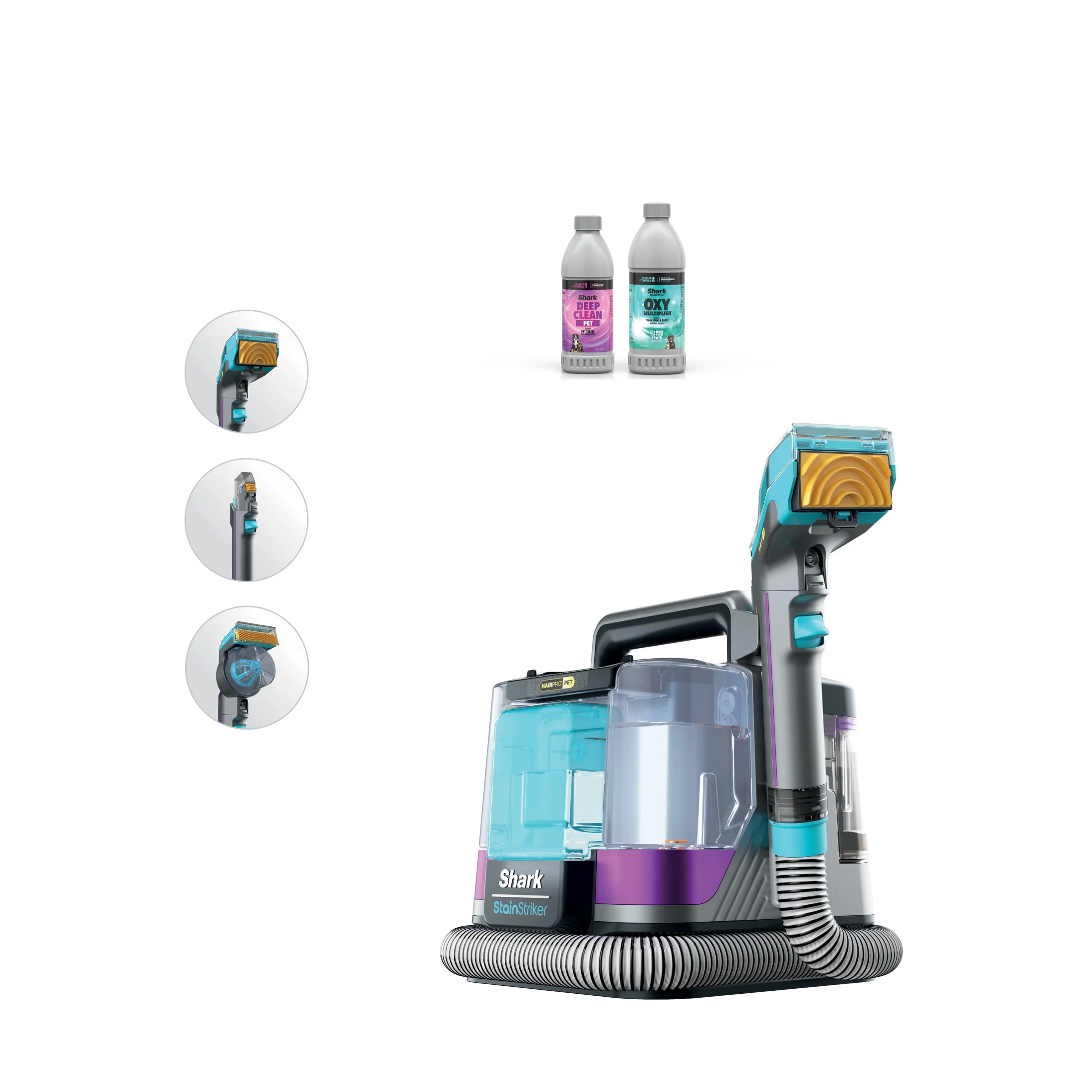 Shark StainStriker HairPro Carpet and Upholstery Cleaner, Portable with 3 Tools, 6oz Deep Clean Pro Formula and 12oz OXY Multiplier Formula, PX250 Dark Silver/Fuchsia - Image 19