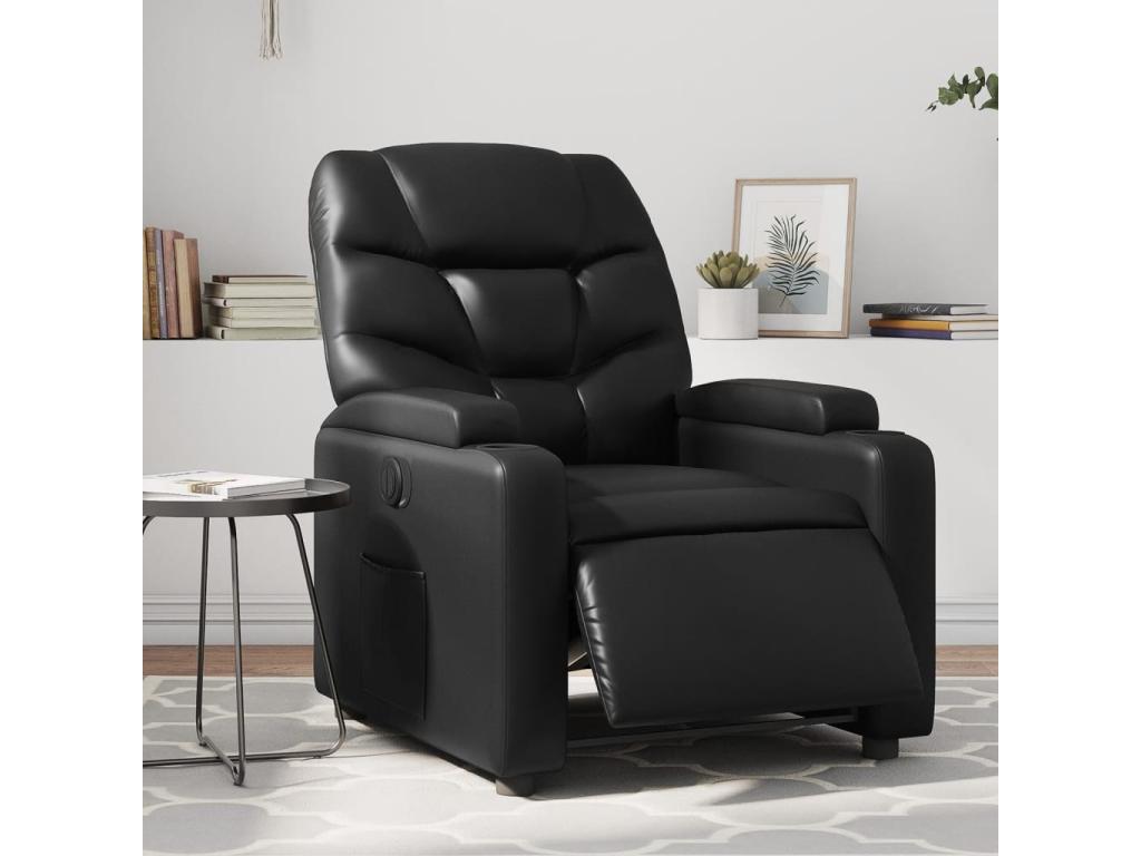 Sillón reclinable eléctrico de cuero sintético negro