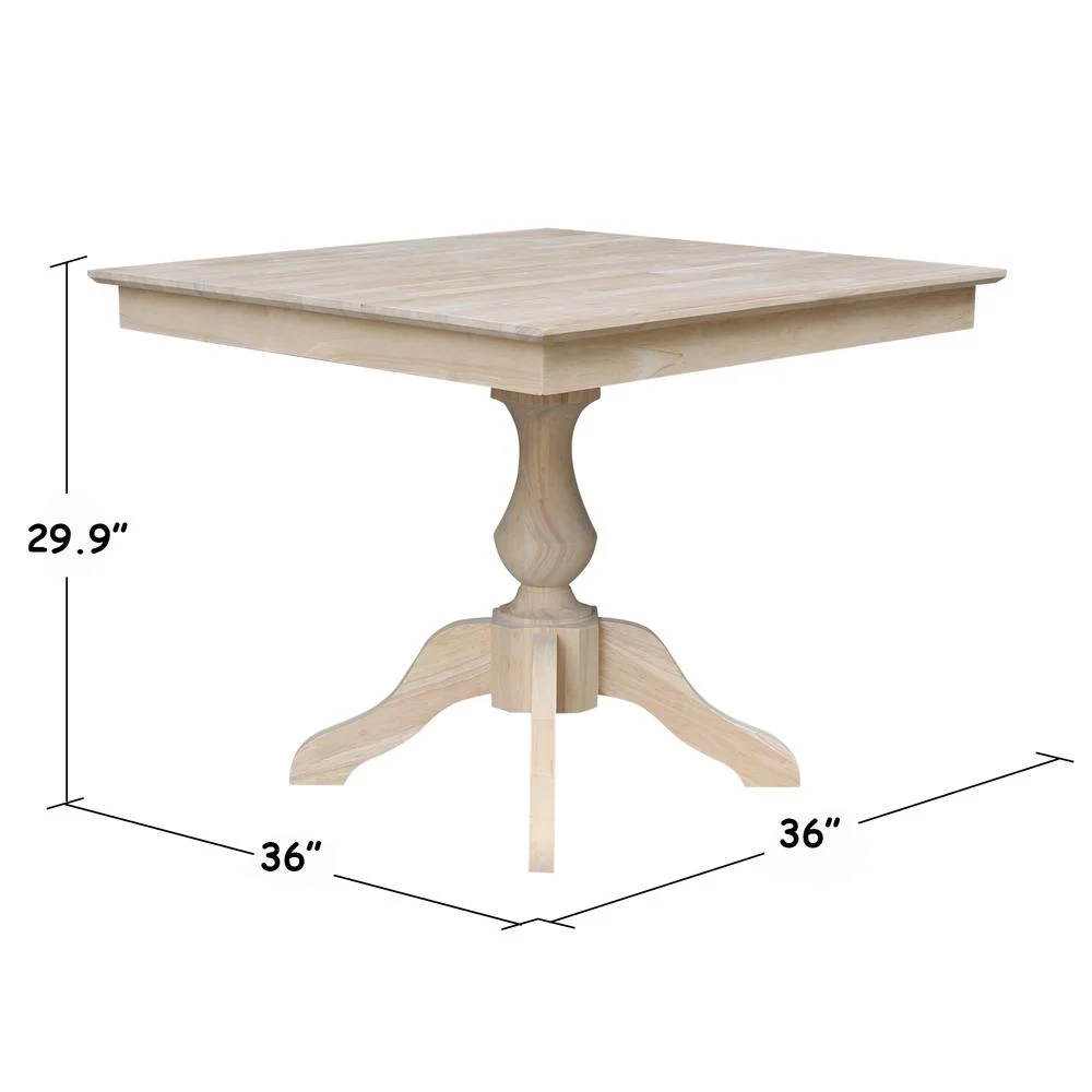 36" x 36" Natural Solid Wood Square Top Pedestal Table - 29.9" Height - Image 5