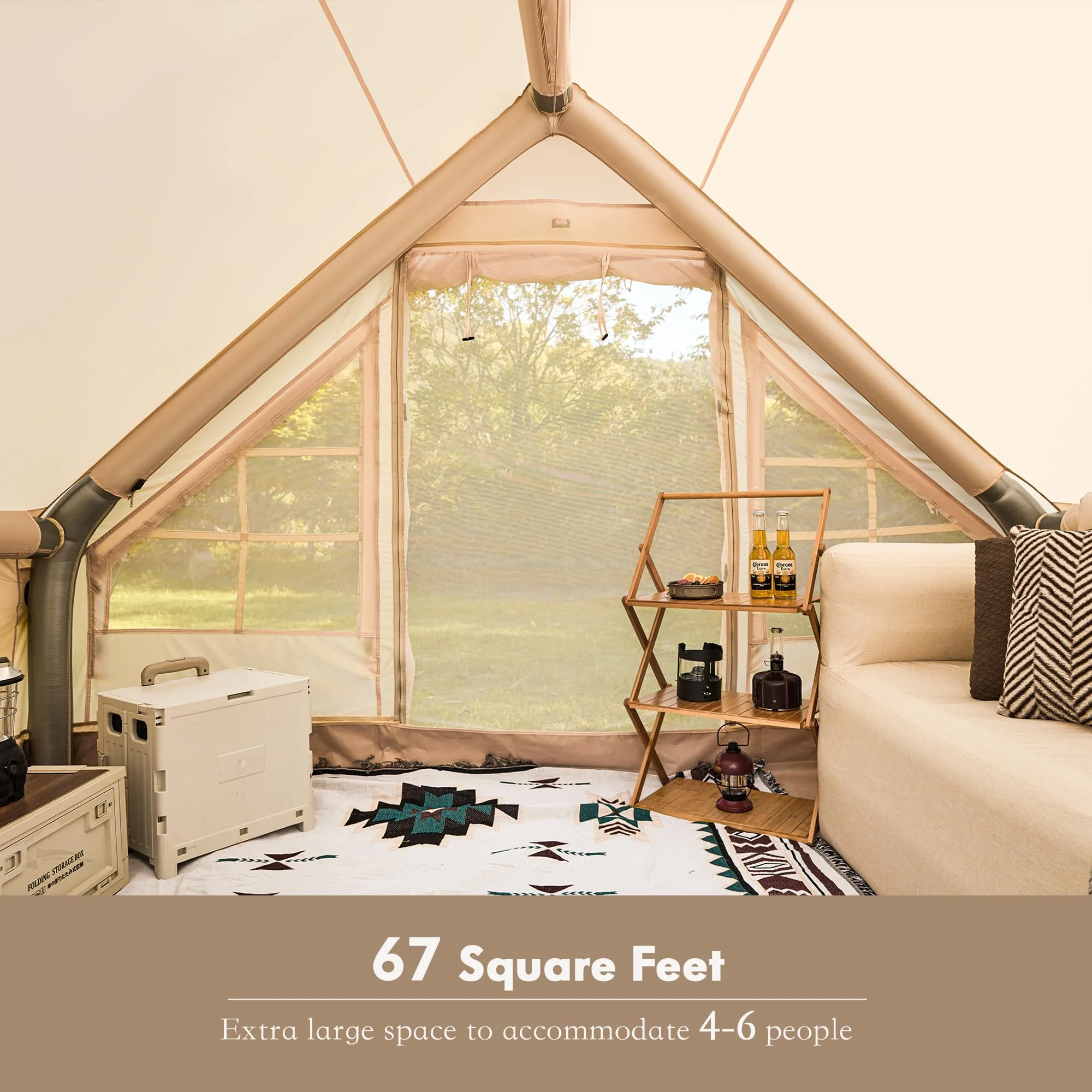Yoleny 12'x8' Inflatable Tent, 96 SFT Blow Up Tent for Camping, 4 Season Oxford Glamping Tents with Clear Skylight, Pump & Stove Jack - Image 13