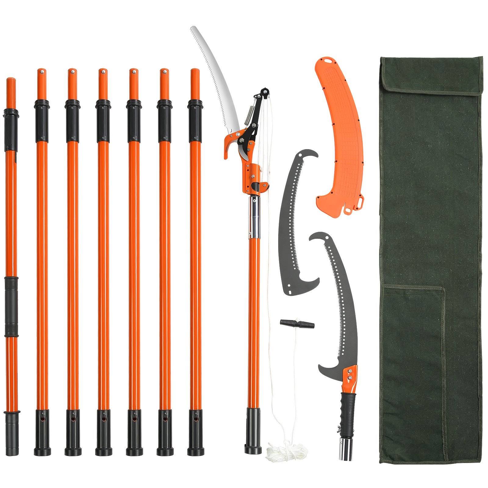 VEVOR Manual Pole Saw, 7.3-27 ft Extendable Tree Pruner, Sharp Steel Blade and Scissors High Branches Trimming, Branch Trimmer