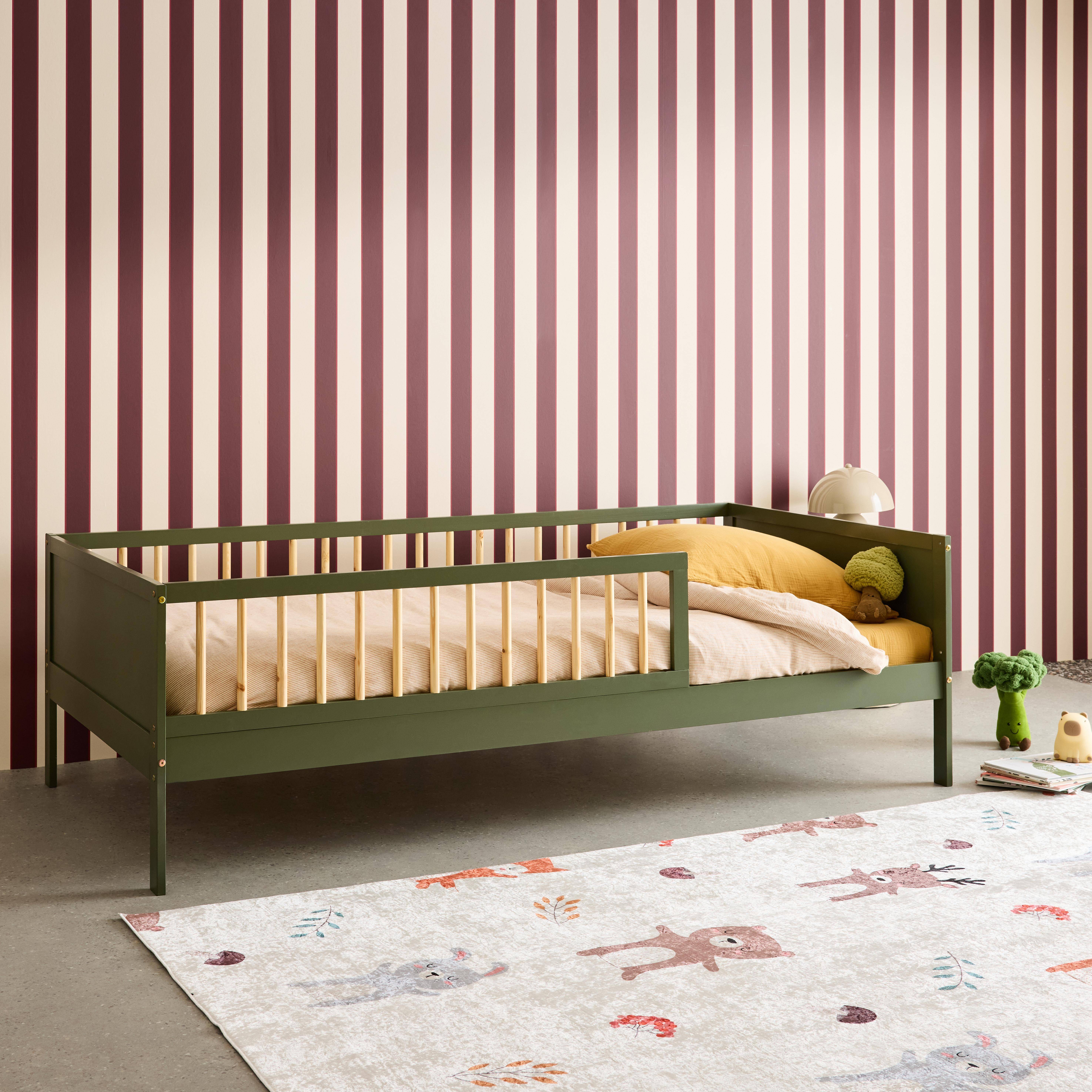 Elio - Cama infantil pino natural con somier de láminas incluido, 90cm