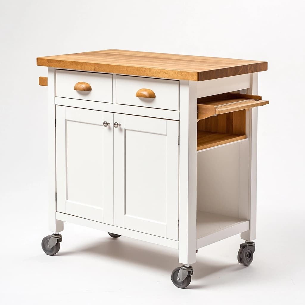 Carro de Cocina Blanco Madera de Roble 88x48x90cm con Ruedas