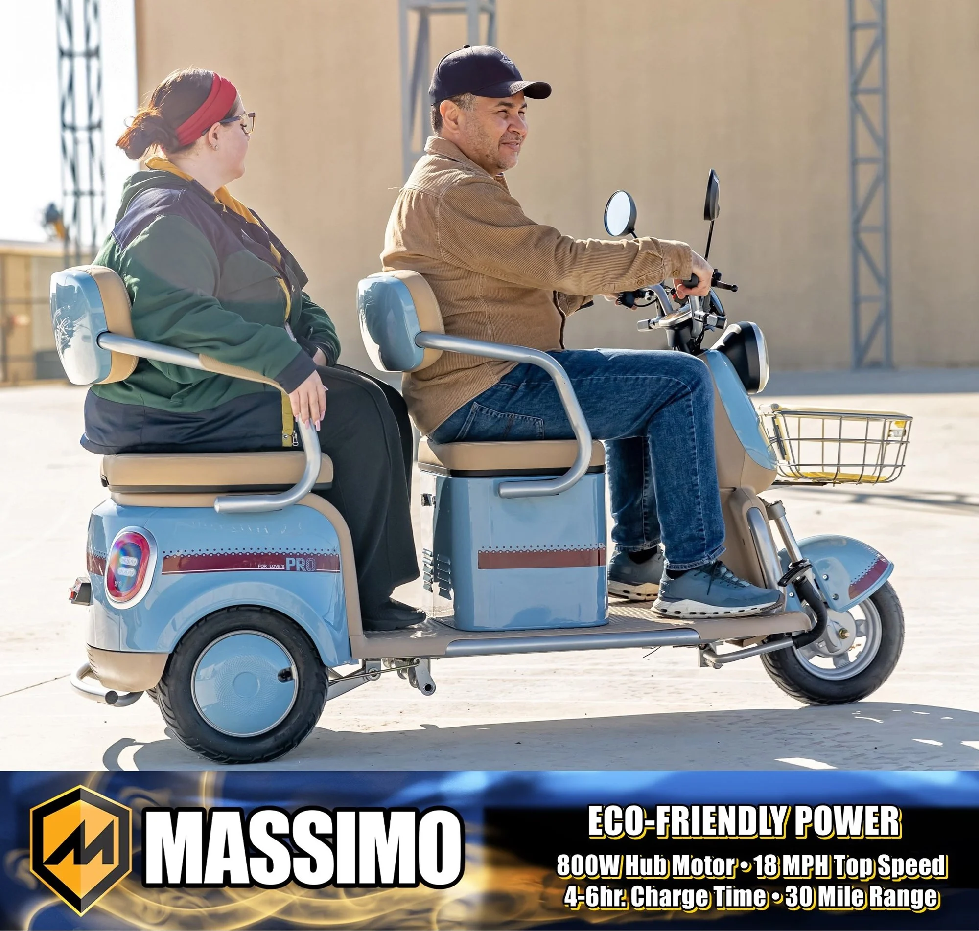 Massimo MGC E-Trike 3-Wheel Electric Cart – 17 MPH, 2-Seater Adult Scooter – Blue - Image 21
