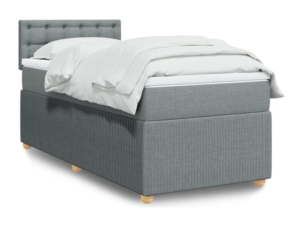 Cama box spring con colchón tela gris claro 90x200 cm tgq3520369