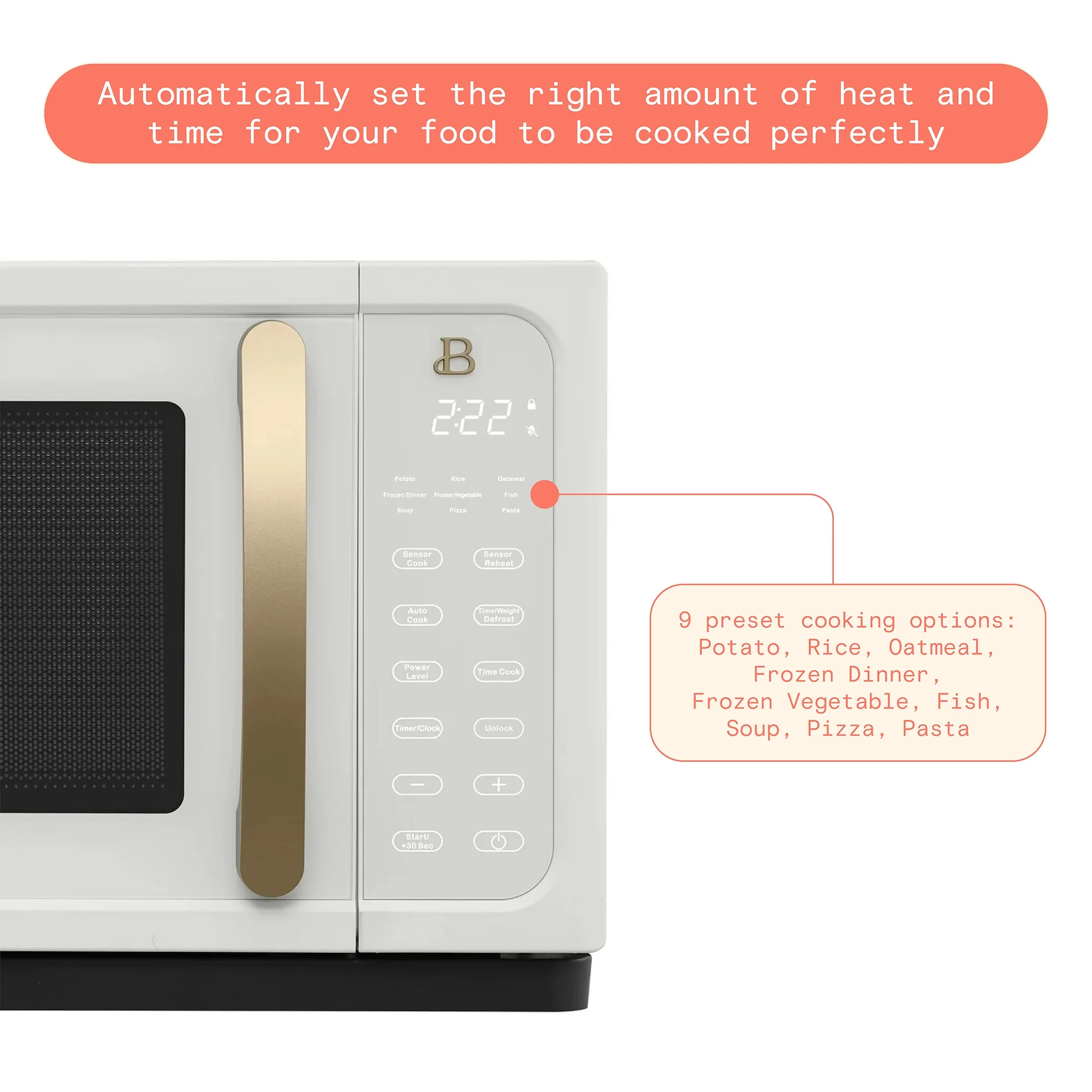 Beautiful 1.1 Cu ft 1000 Watt, Sensor Microwave Oven, White Icing by Drew Barrymore, New - Image 11