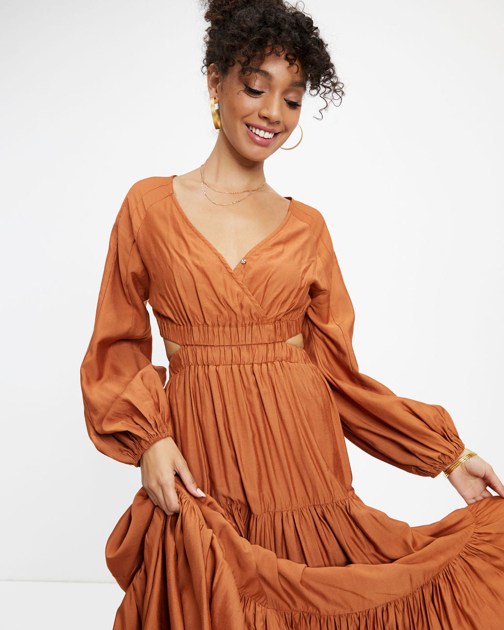 Sable Cutout Ruffle Maxi Dress - Rust - Se7enfashion