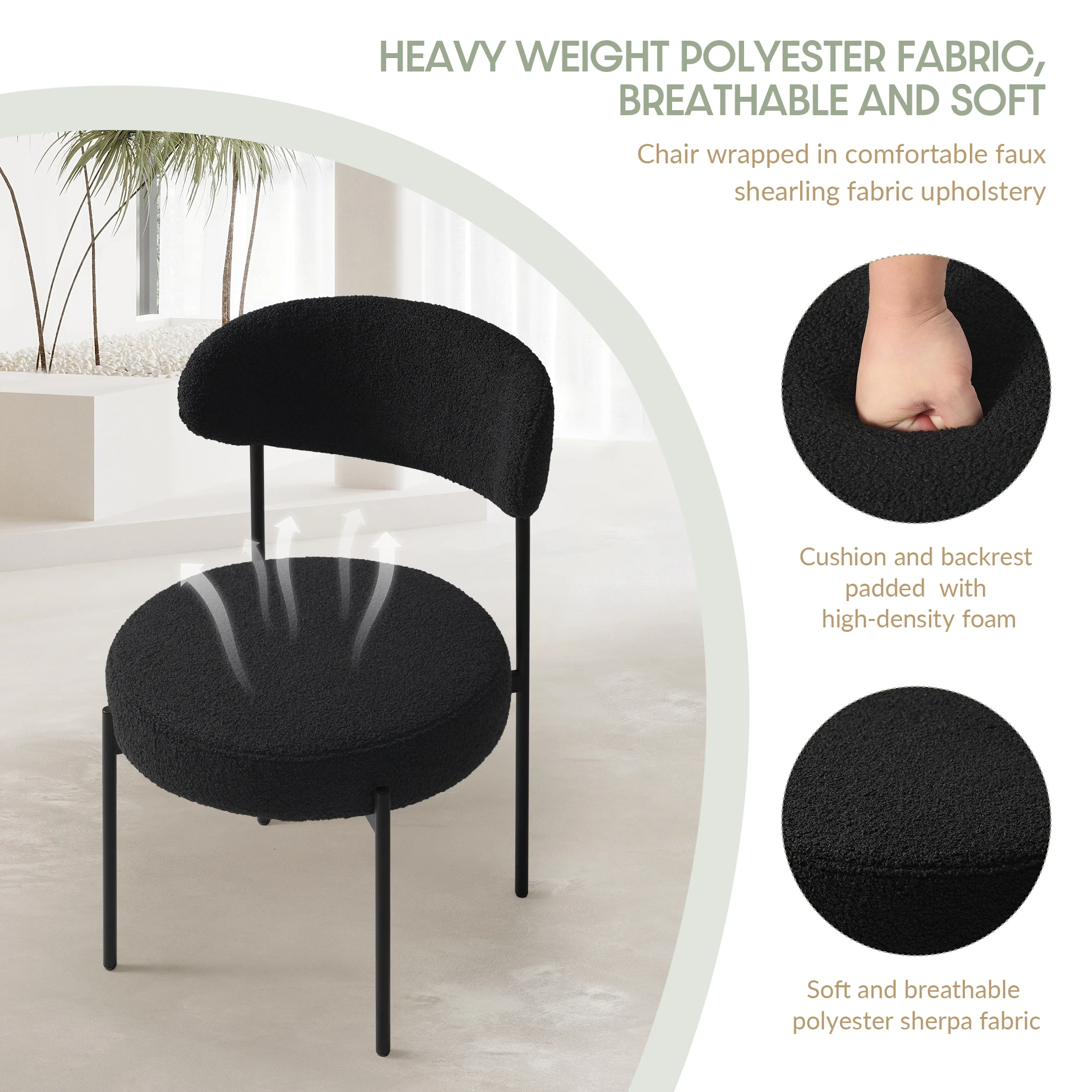 WestinTrends Alexandria Mid-Century Modern Upholstered Sherpa Round Dining Chairs (Set of 4), Sunset Gold - Image 73
