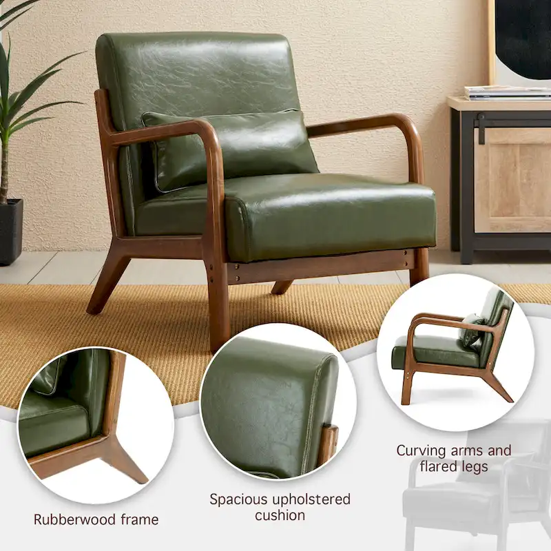 Glitzhome Set of 2 Mid-Century Modern PU Leather Accent Chairs - 30.75H with Cushions (25.75W x 33.75D)