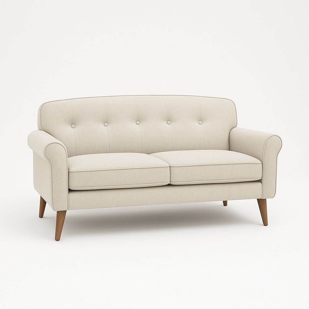 Sofá Moderno para Sala de Estar 2 Plazas Tapizado Beige Algodón y Madera