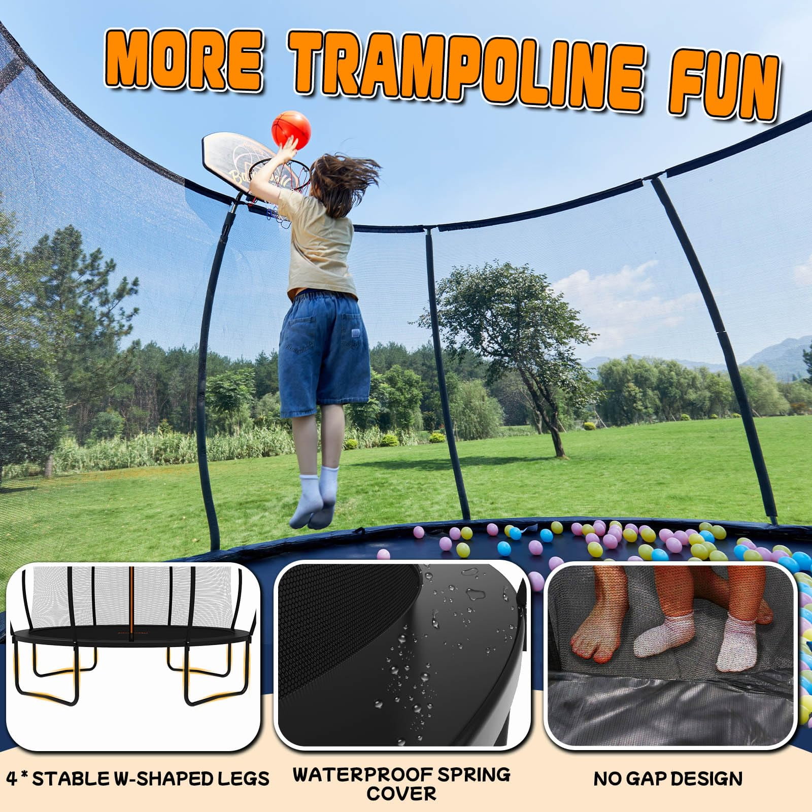 Jumpfly Trampoline 10FT Trampoline with Basketball Hoop-Curved Poles Reinforced Recreational Trampolines with Enclosure And Ladder-Outdoor Trampoline for Kids - Image 13