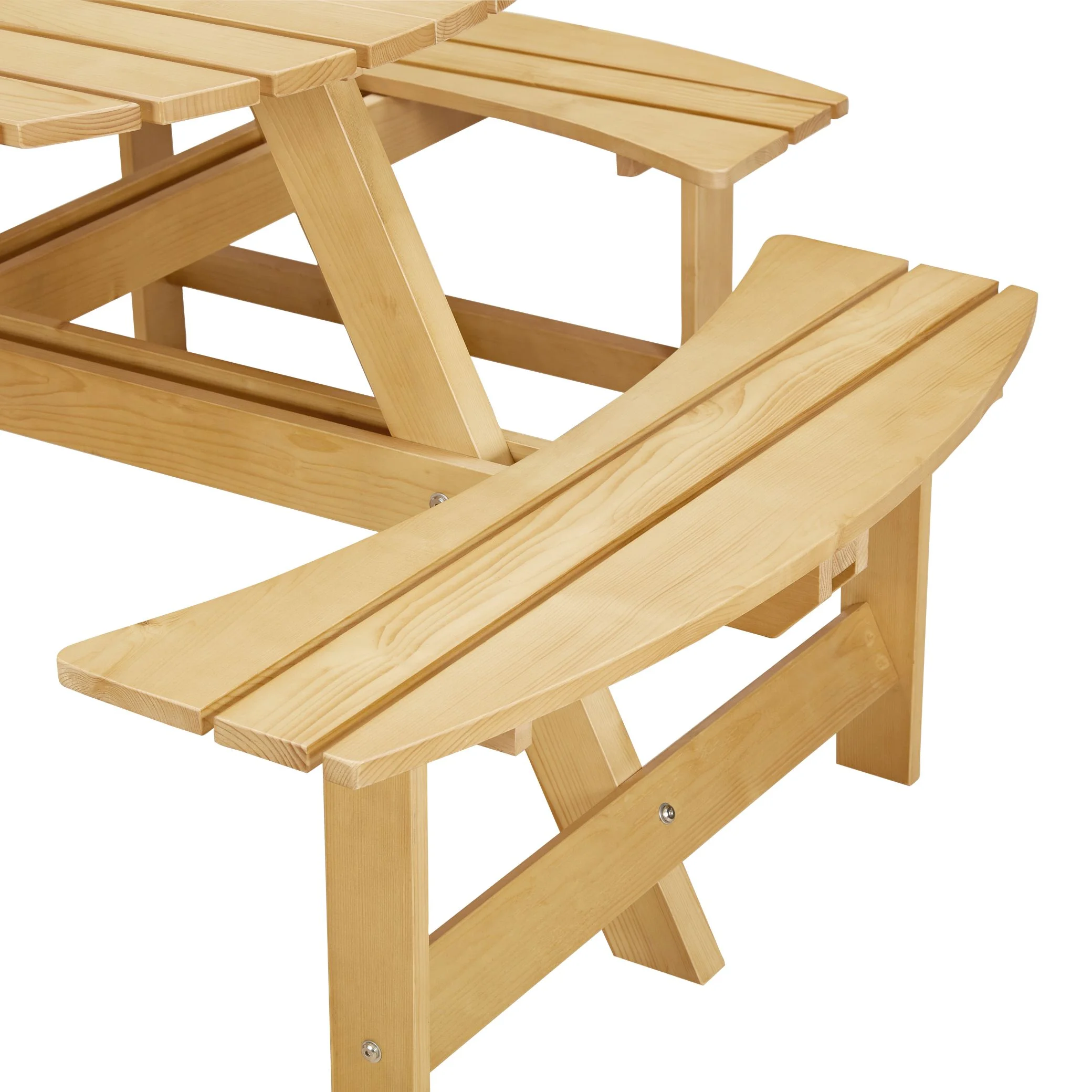 8 Person Wood Picnic Table, Outdoor Round Picnic Table with 4 Built-in Benches, Umbrella Hole, Outside Table and Bench Set for Patio, Backyard, 500lbs Capacity Per Bench - Image 6