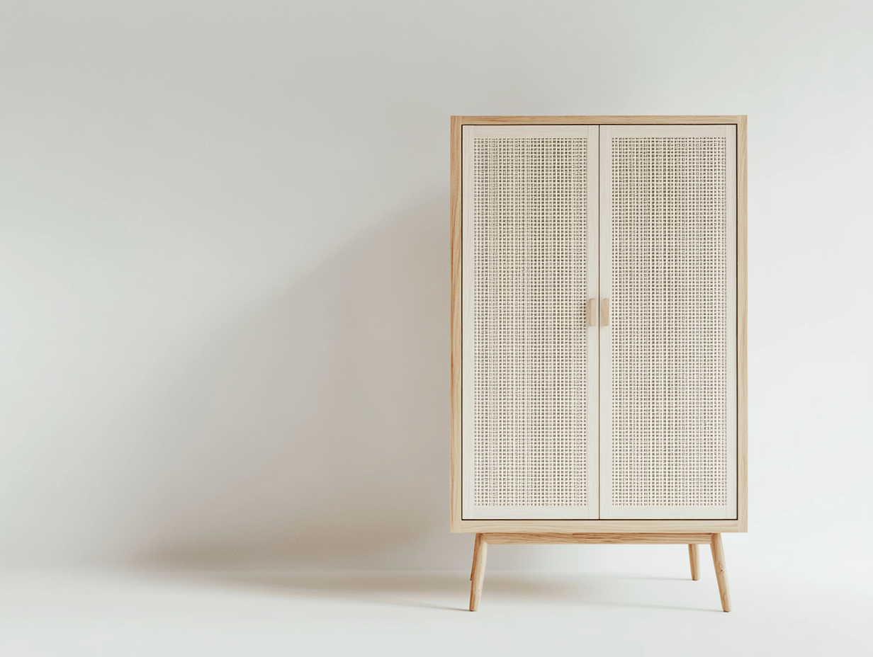 Armario de Madera Estilo Moderno con Puertas de Rejilla Diseño Minimalista para Dormitorio con Estructura de Piernas Altas