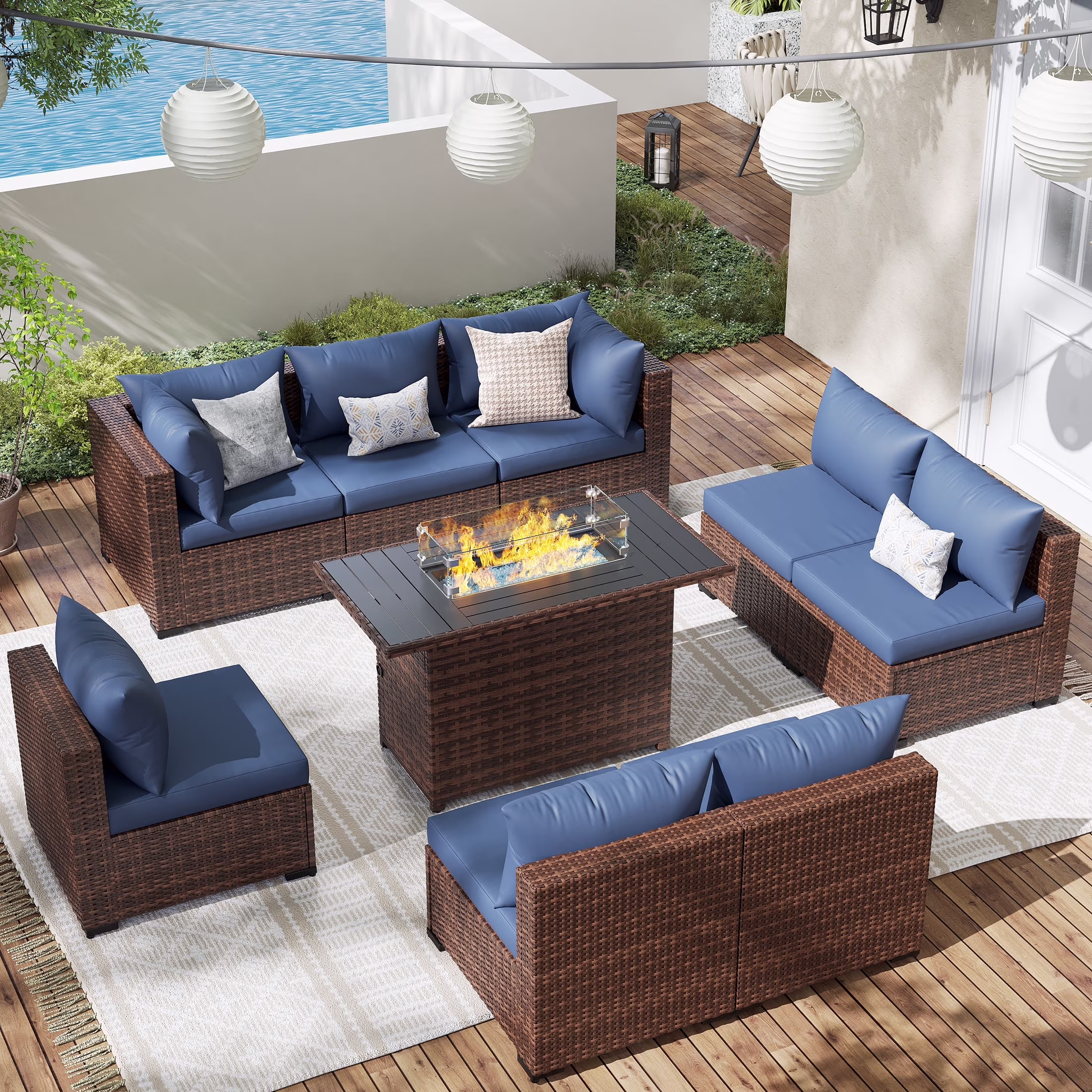 ELPOSUN Patio Furniture Set, Outdoor Patio Furniture Wicker Furniture Couch Set, 5 Pieces Outdoor Sectional Sofa, Patio Furniture Set, Outdoor Patio Set for Balcony Furniture (Grey) - Image 10