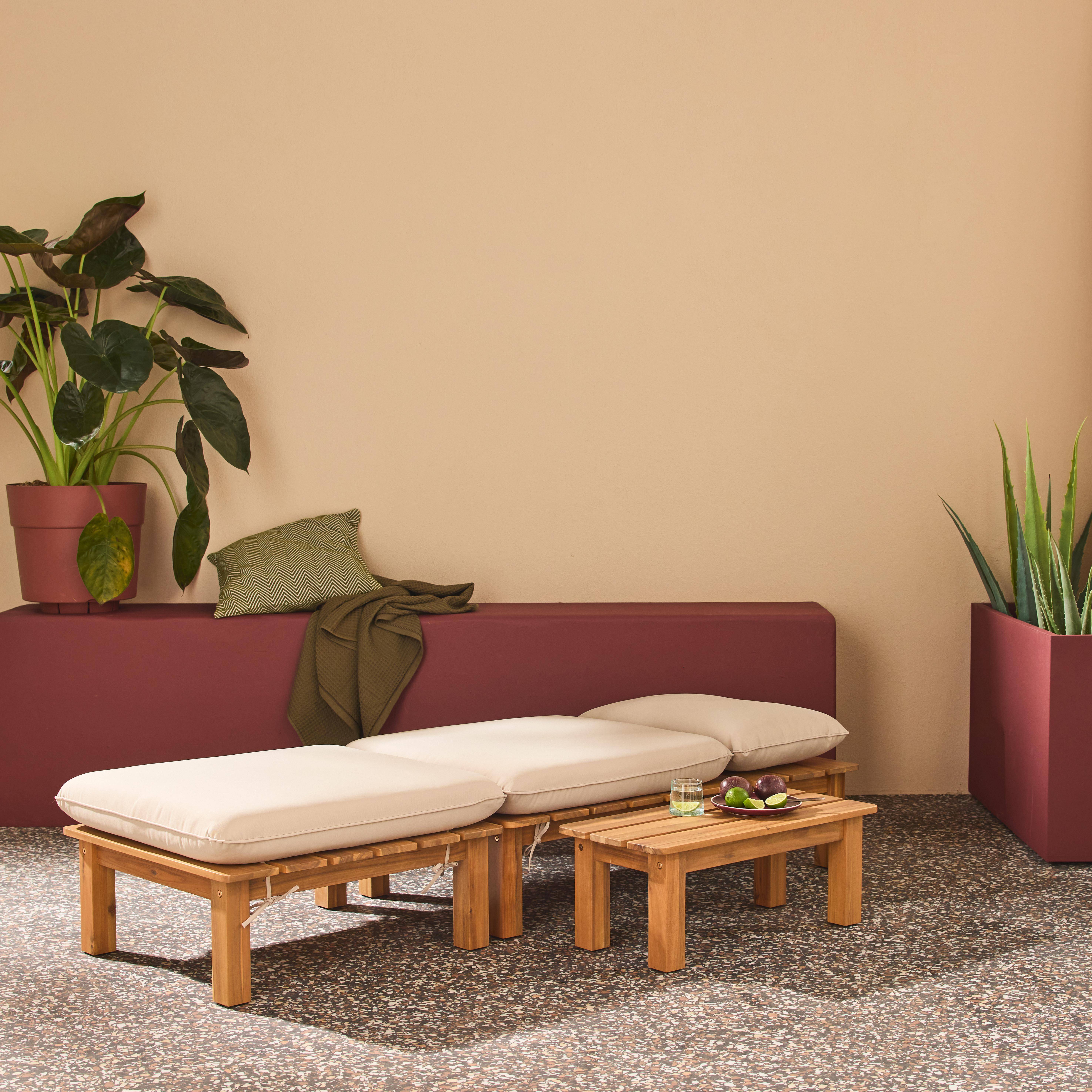 Mae - Conjunto tumbona modular de madera de acacia con múltiples posiciones y mesa