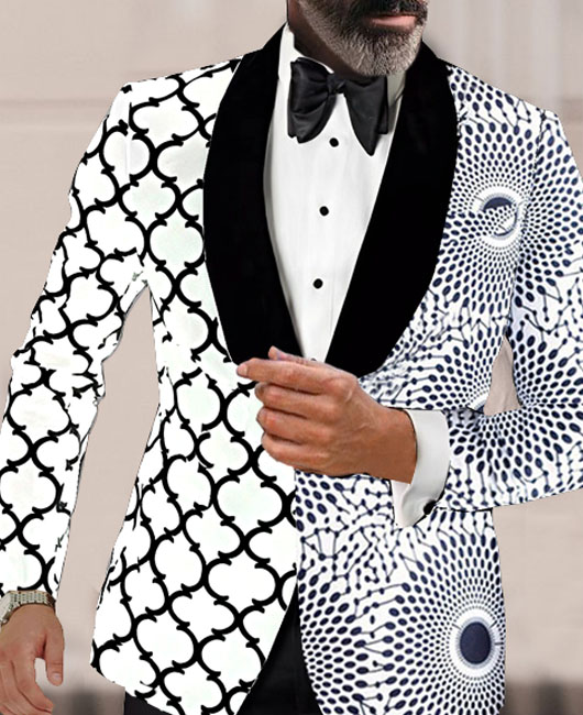 Elegant Collar Stitching Contrast Color Calico Panel Blazer