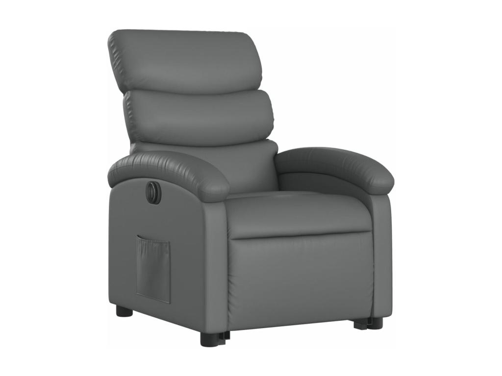 Sillón reclinable elevable eléctrico de cuero sintético gris