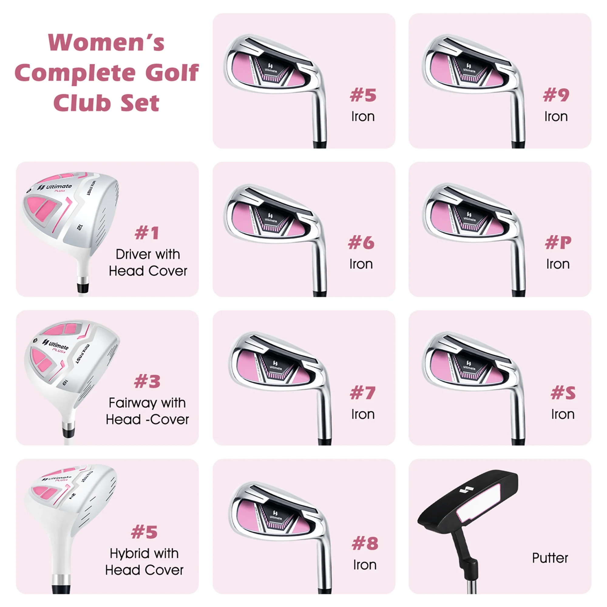 Ultimate Women’s Complete Golf Club Set Golf Club Package Set w/ Rain Hood, Right Hand Purple - Image 20