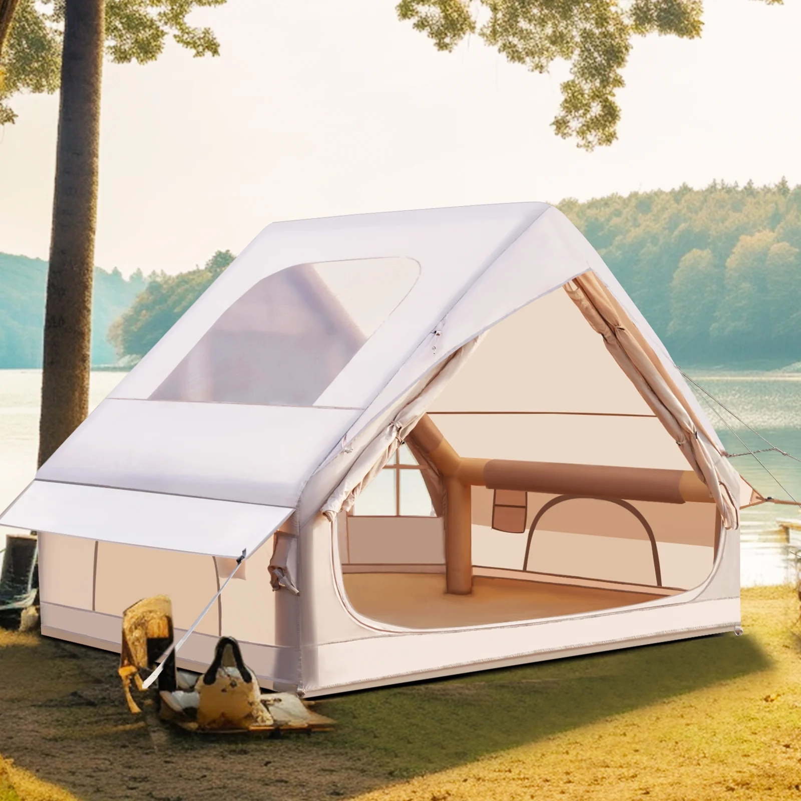 Gaonala 4-6 Person Inflatable Camping Tent with Pump Quick Setup 4-Season Family Tent Waterproof Windproof 420D Oxford Fabric - Image 24