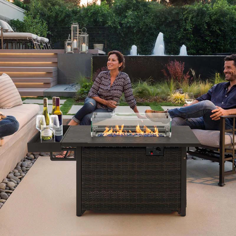 Eletriclife 52 Inches Outdoor Wicker Gas Fire Pit Propane Fire Table with Cover
