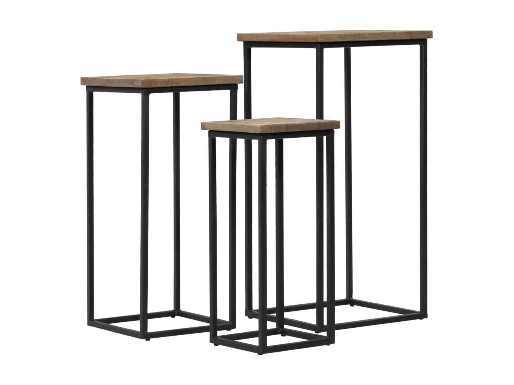 Set de mesas para plantas 3 piezas madera teca reciclada