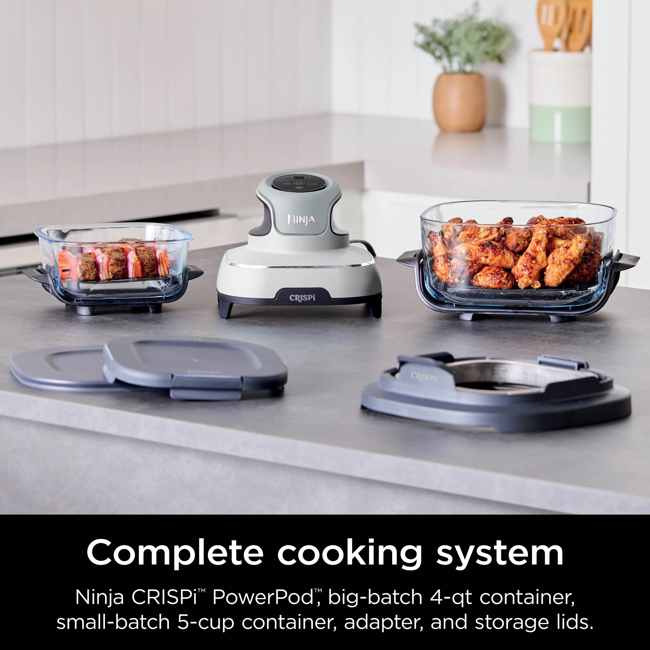 Ninja Crispi 3-in-1 Portable Glass Air Fryer Cooking System, 1500W, 4-Qt & 5-Cup TempWare Glass Containers with Storage Lids, Microwave, Freezer & Dishwasher Safe, White, FN100WH - Image 2
