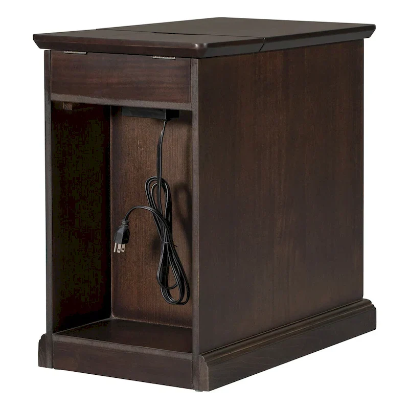 Retro-Inspired Living Room Side Table with USB Ports, Multifunctional Drawer, and Cup Holders