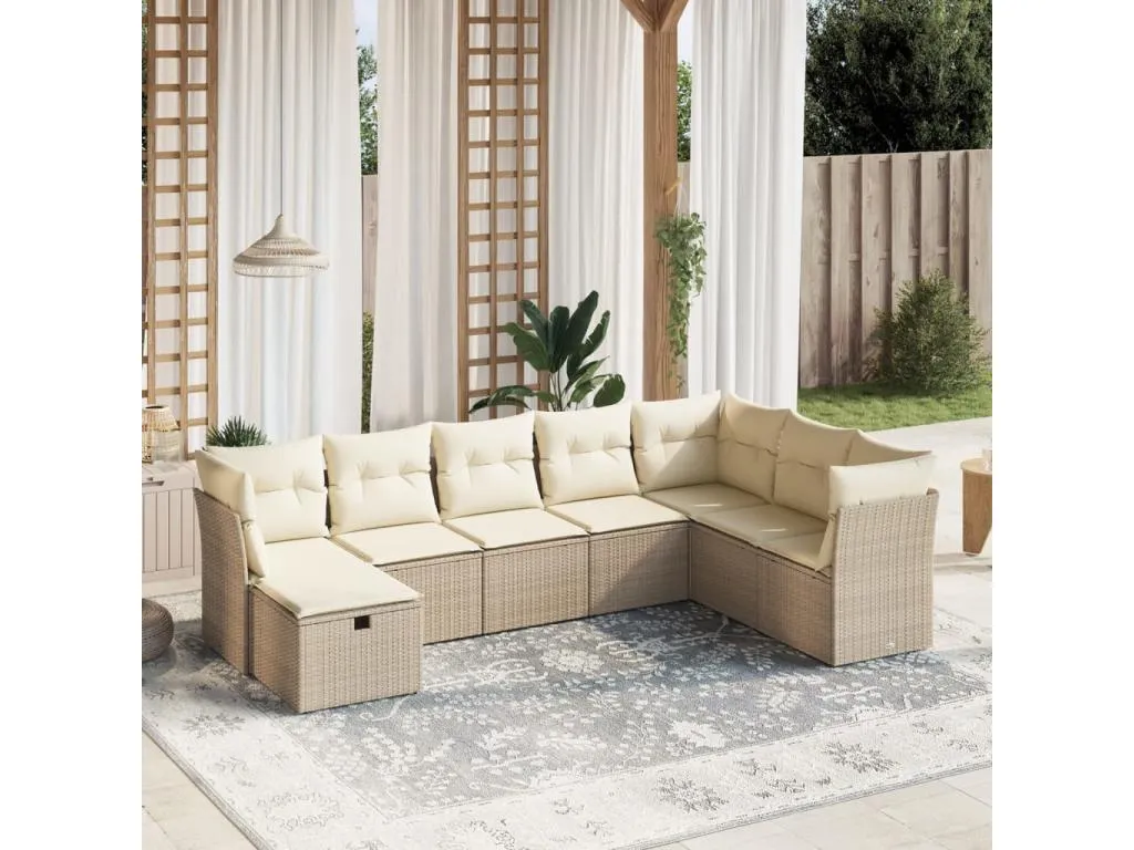 Homepleno Juego de sofás de jardín con cojines beige 8 pzas ratán PE tadw55261