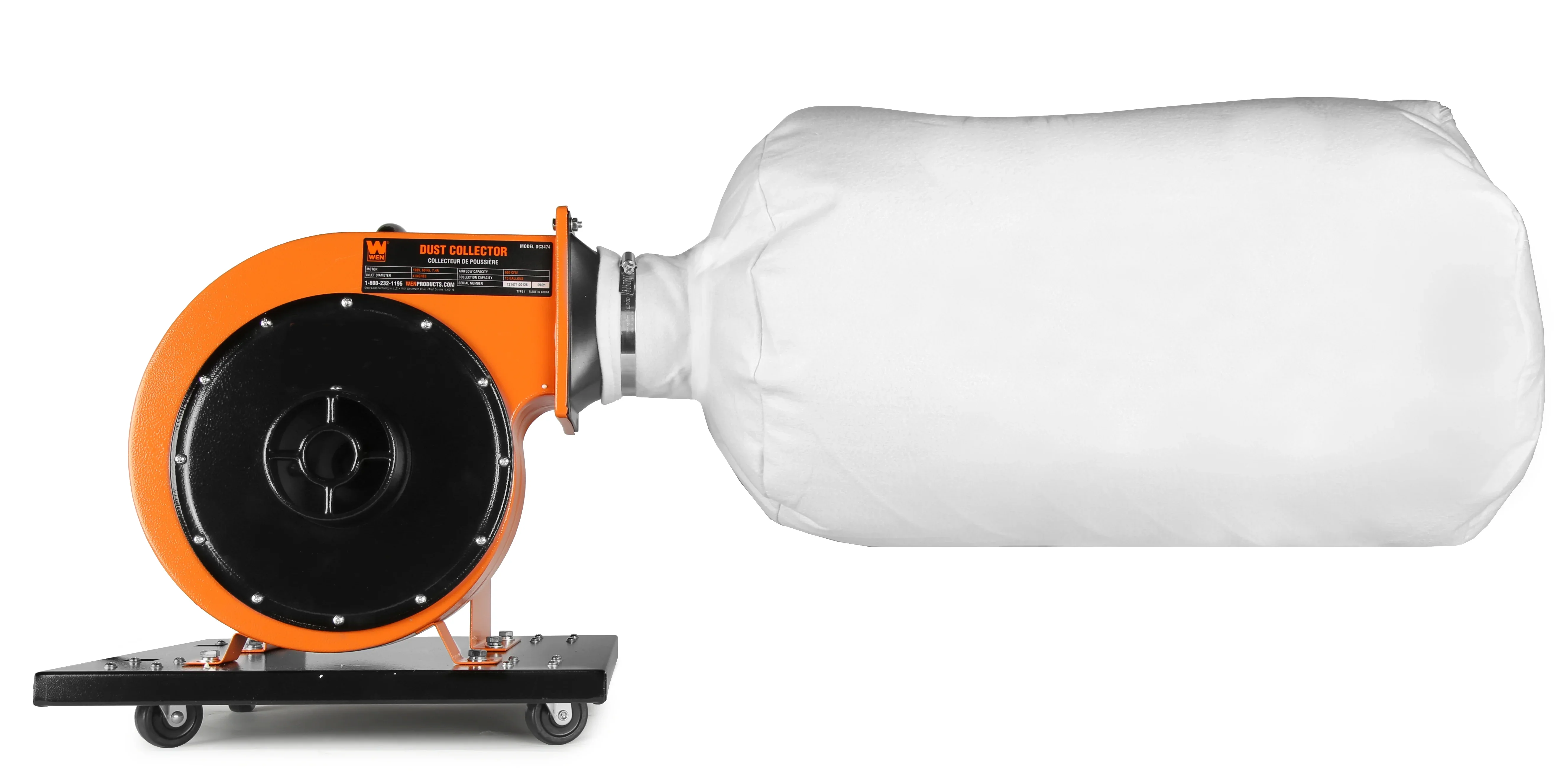 WEN 7.4-Amp Rolling Dust Collector with Induction Motor, 15-Gallon Bag and Optional Wall Mount
