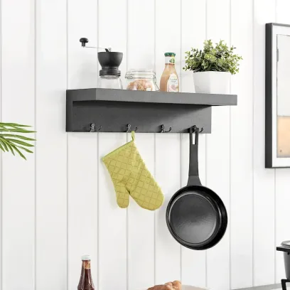 Danya B. Wall-Mounted Coat Rack with Decorative Ledge Shelf and Hooks for Entryway