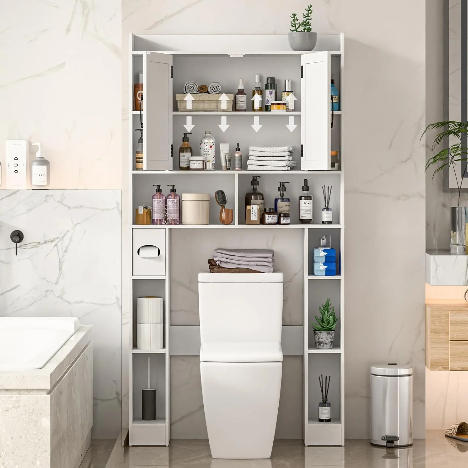 Vabches Over The Toilet Storage Cabinet, Freestanding Bathroom Space Saver with Adjustable Shelf and 2 Doors - Image 10