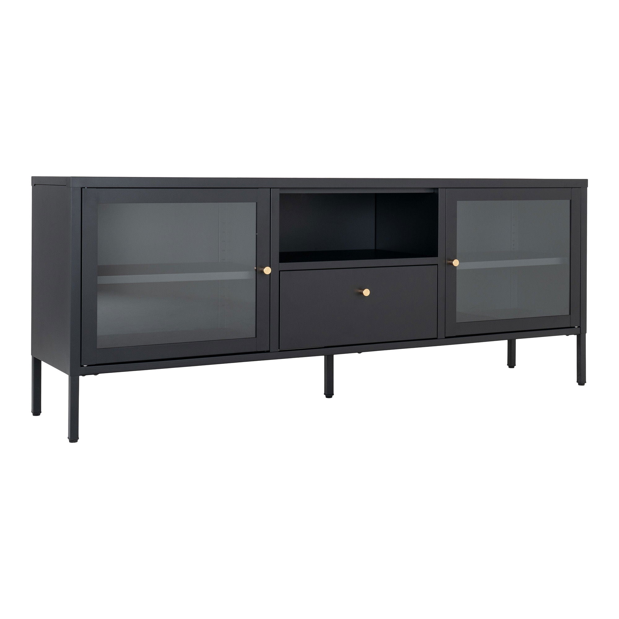 House Nordic Dalby Zwart   Glas TV Meubel 2-Deuren 1-Lade