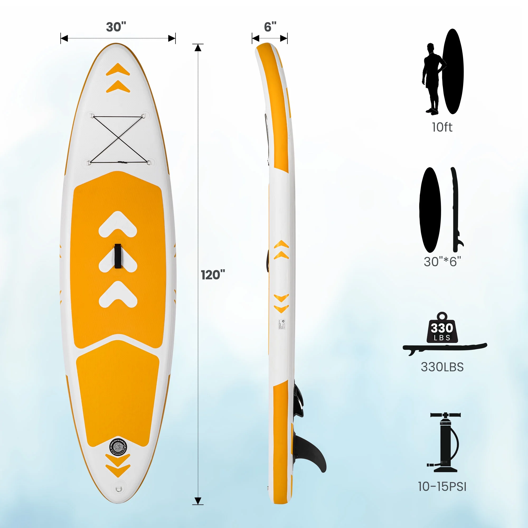Naipo 120"x30"x6" Inflatable Paddle Board Stand Up Paddle Board SUP Board Ultra-Light (17LBS) For Summer Surfing, Orange - Image 3