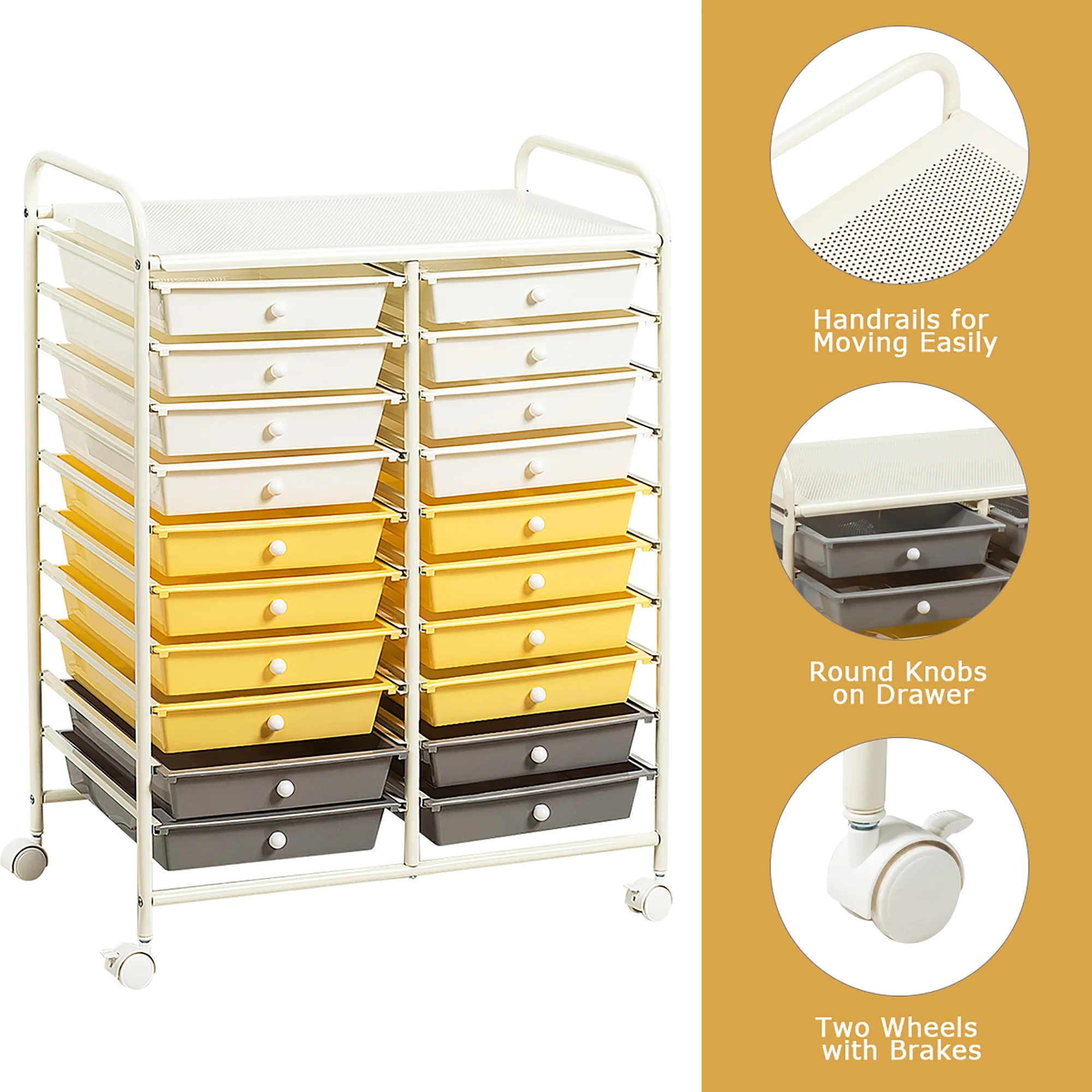 Costway 20 Drawer Rolling Storage Cart Tools Scrapbook Paper Office School Organizer Yellow - Image 16