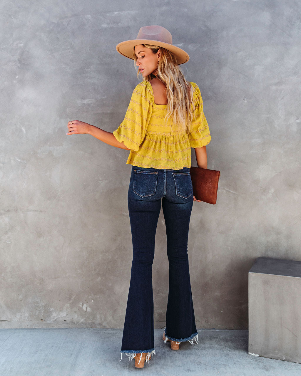 Divine Textured Puff Sleeve Top - Mustard - SALE - Se7enfashion