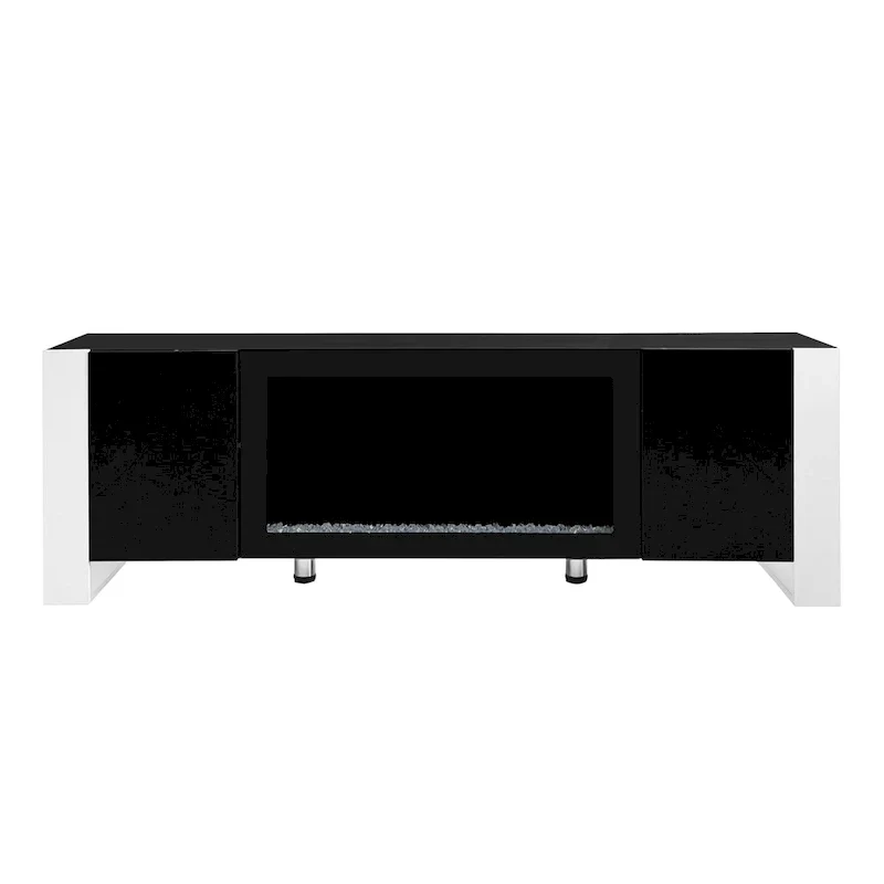 Contemporary Black 68.1" TV Stand with Fireplace and 2 Spacious Cabinets for TVs Up to 78"