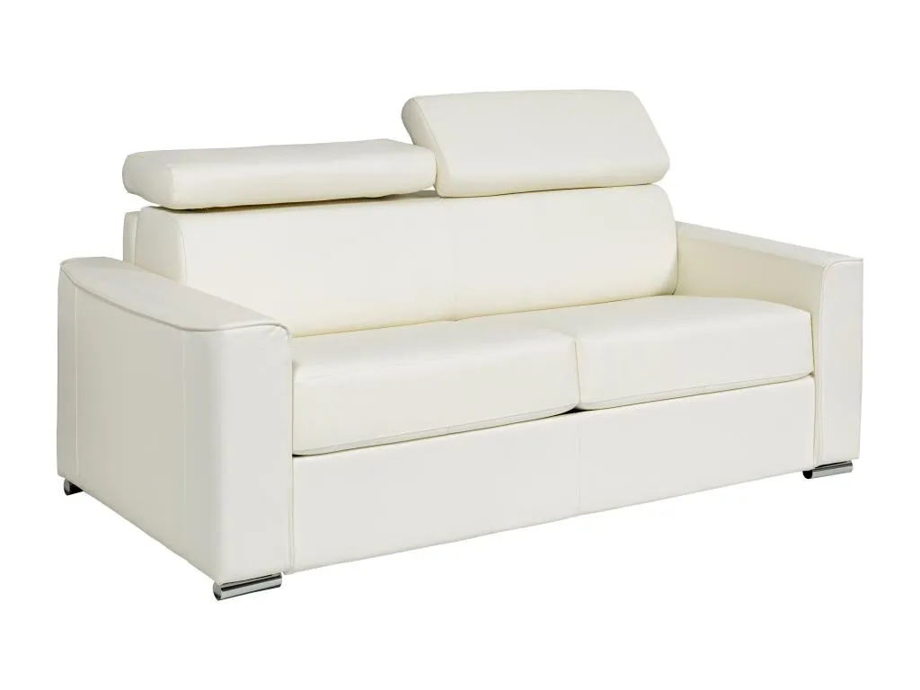Sofá cama de 3 plazas de apertura rápida de cuero blanco de búfalo - Cama de 140 cm - Colchón de 18 cm - Kavehomedeco FTQH42627