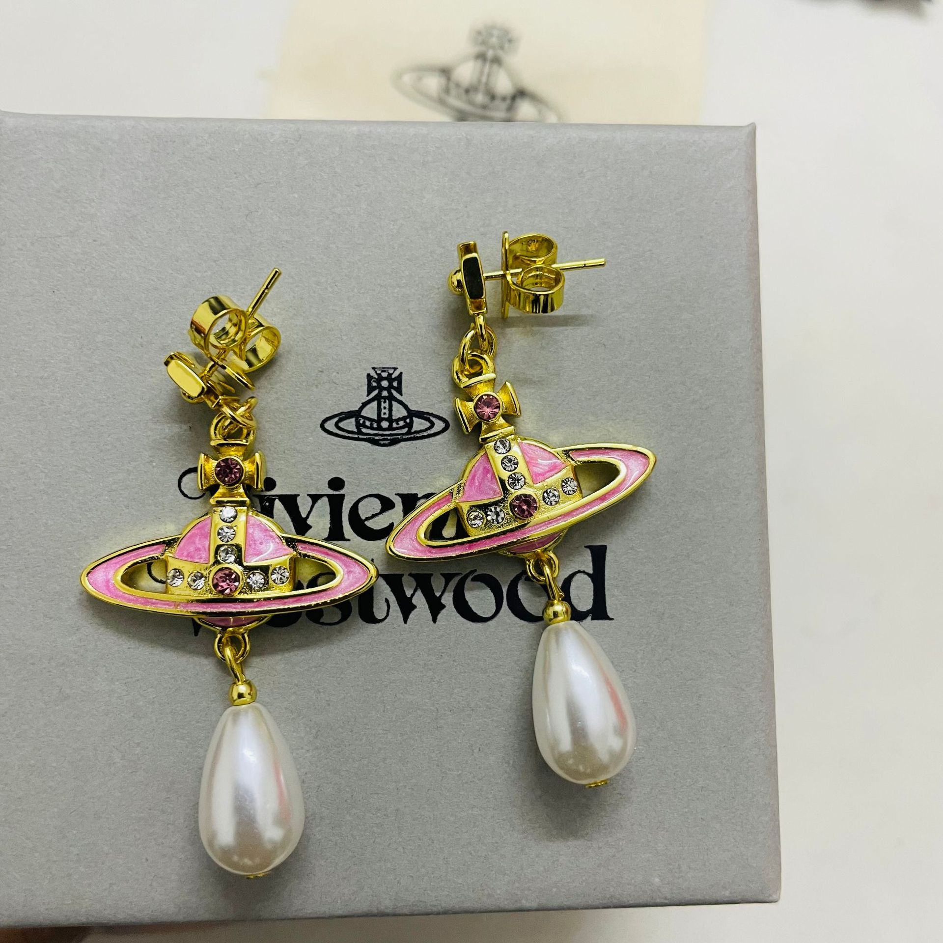 Vivienne Westwood Vintage Pink and Purple Saturn Earrings - Original Replica Club