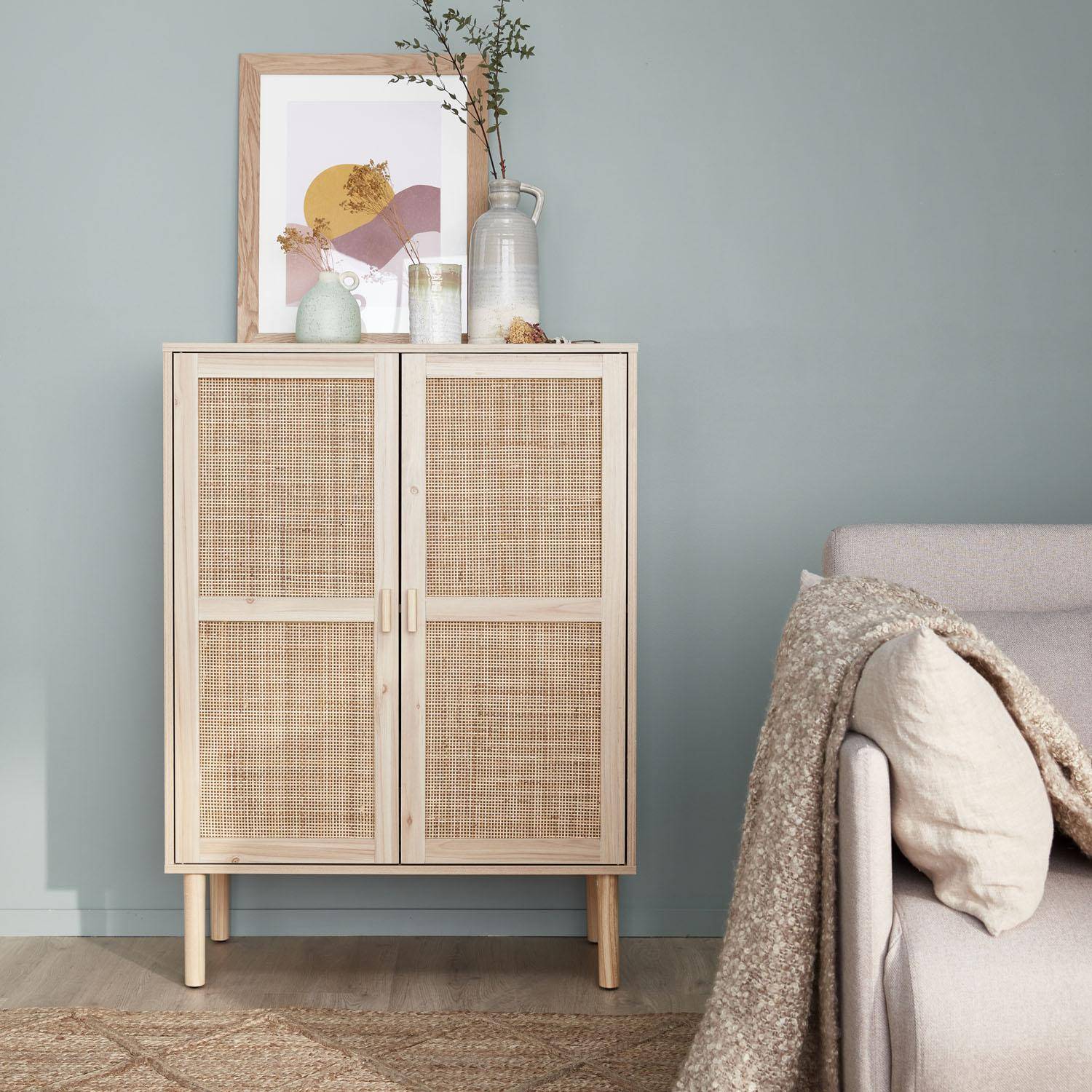 Camargue - Aparador de efecto caña y madera con 2 puertas, 80cm