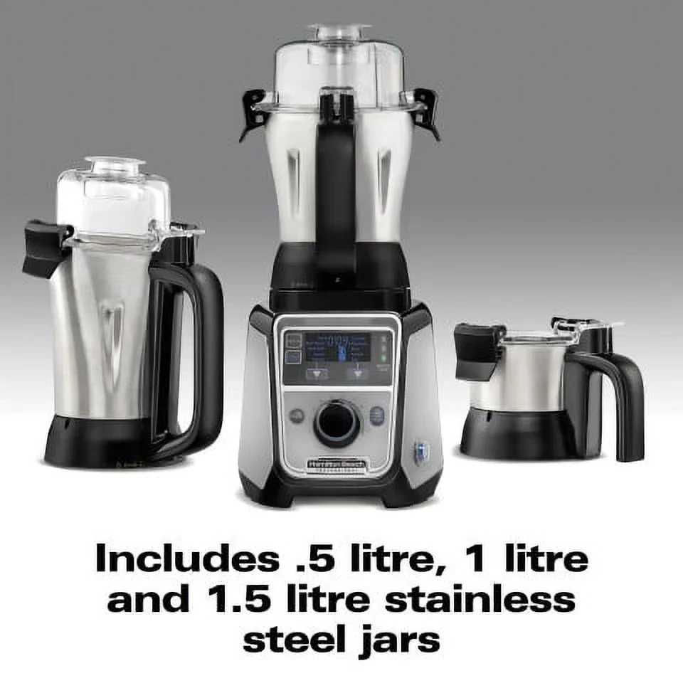 Hamilton Beach Professional 2.2 HP 120V Juicer Mixer Grinder with 3 Stainless Steel Jars, 1.5 Liters, Model 58770