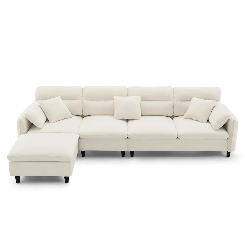 110-Inch L-Shaped 5-Seater Sectional Sofa with Removable Ottoman, Cloud Chenille Fabric, and 5 Cushions